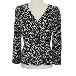 J. Crew Long-sleeve Peplum Top Printed Satin-Crepe Black White Abstract K4111